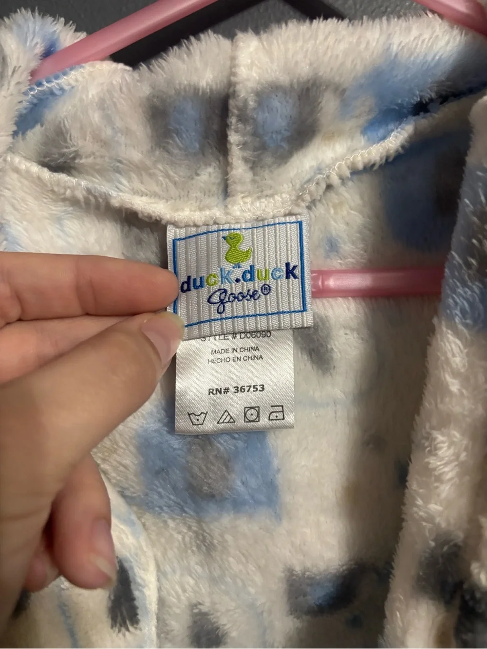 Duck Duck Goose Baby Hooded Fleece Robe Elephant Animal Print 0-9 Months